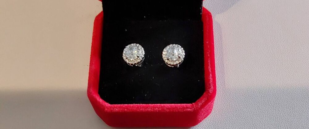 Elegant New Round Cut Halo Design Sim Diamond Stud Earrings~925 Sterling Silver
